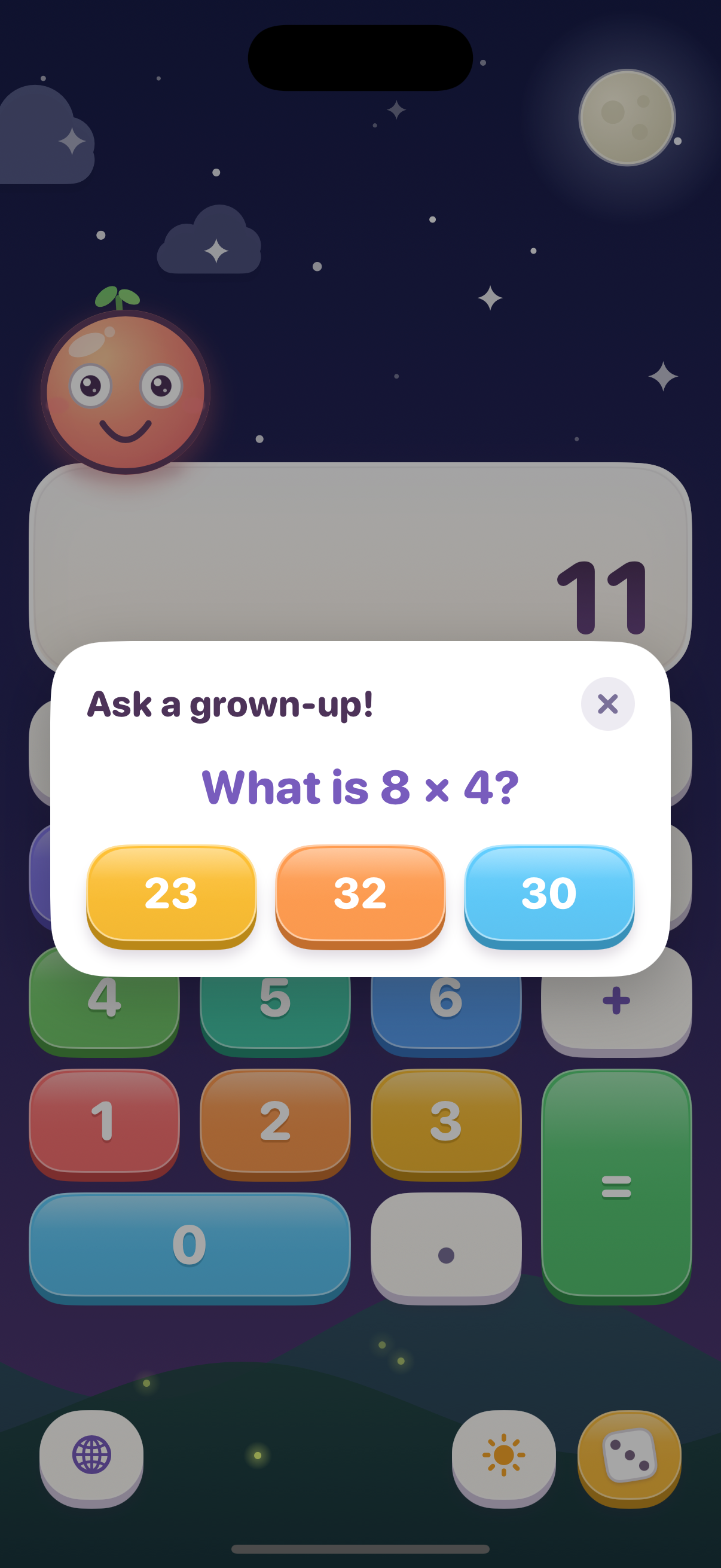 A grown-up check asking a multiplication question before settings open